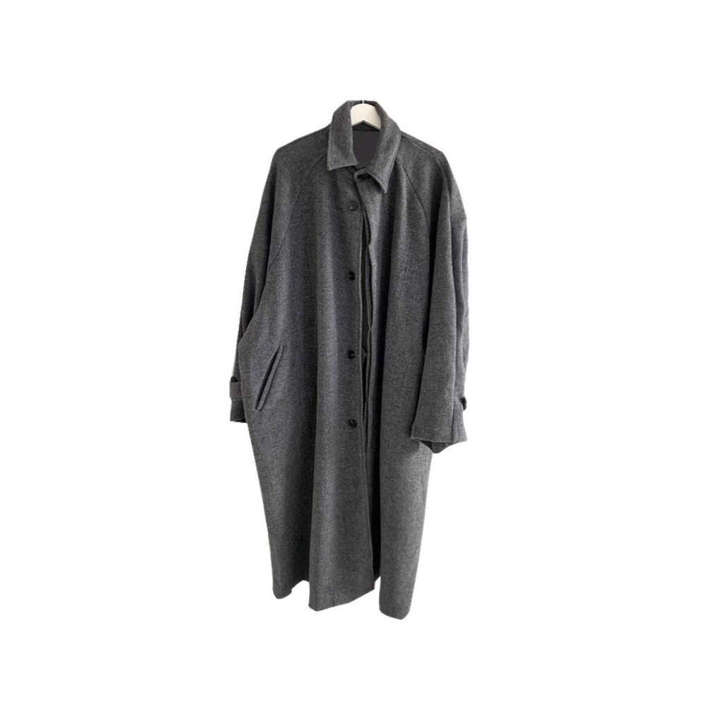 Mauroicardi Autumn Winter Long Warm Grey Black Slouchy Woolen Coat Men Single Breasted Loose Casual Wool Blends Overcoat