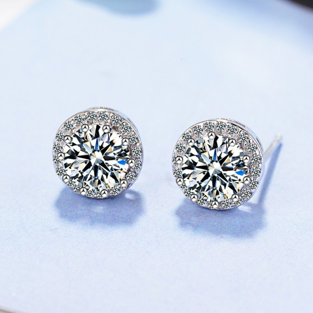 Charme S925 boucles d'oreilles rondes en argent sterling luxe grande pierre brillant cristal bling diamant designer amour boucle d'oreille boucle