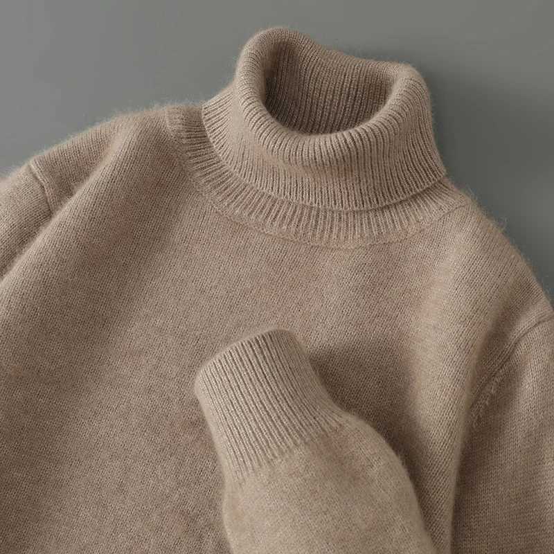Mens Thicken 00 Pure Mink Cashmere Sweater Youth Turtleneck Loose Knit Pullovers Fashion Warm Lapel Bottoming Shirt Winter W251205