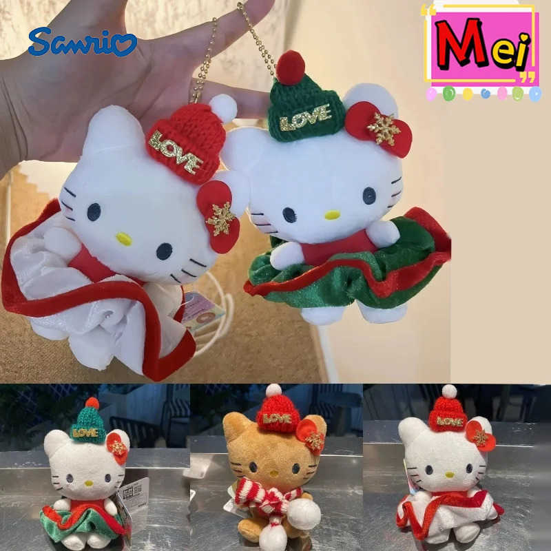 Sanrio Cute Kitty Plush Keychain Red Green Christmas Style Kitten Plush Doll Backpack Hanging Chain Christma Atmosphere Decoration Gift H251205-image-1087316630