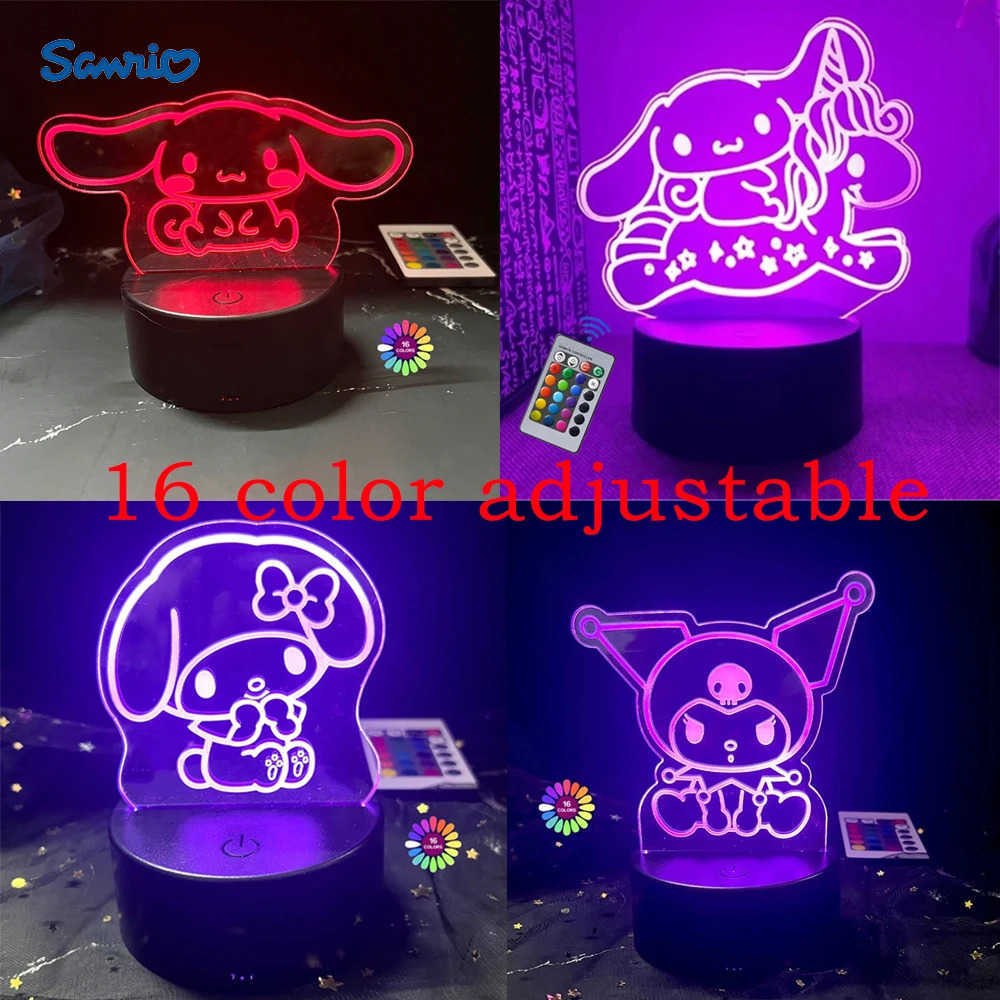 Sanrio 3D Night Light Kuromi Anime Character 7/16 color band remote control LED night light Bed Room Decoration Birthday Gift H251205-image-1087347192