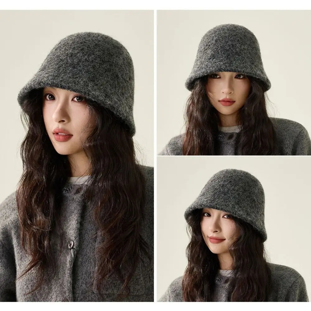 Chapeau seau polyvalent Vintage Style coréen, casquette de pêcheur chaude, chapeau classique pliable en laine pour femmes 251204