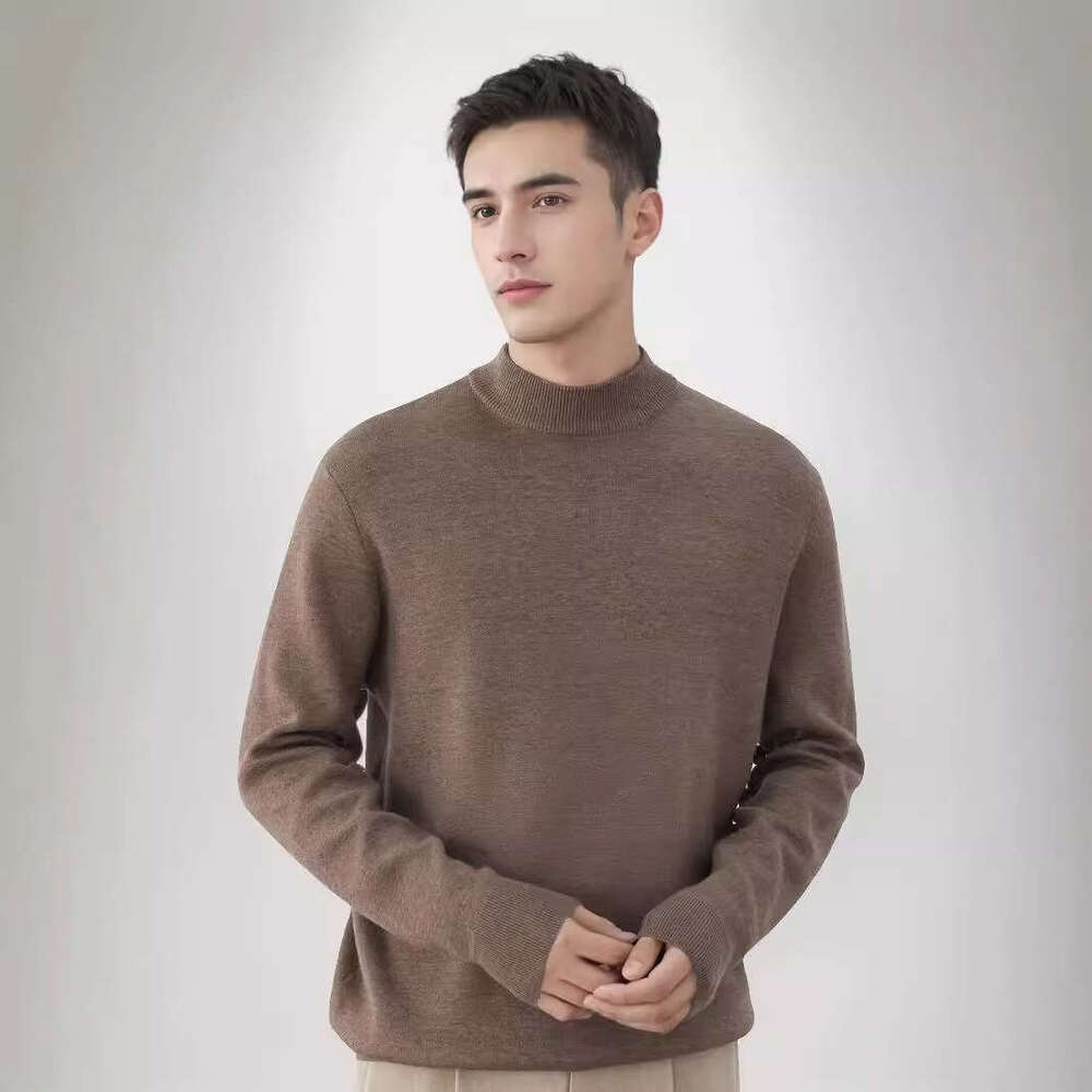 Pull pour hommes, couleur unie, sans repassage, chaud, col mi-haut, chemise à Base noire, nouvelle collection automne hiver 2025
