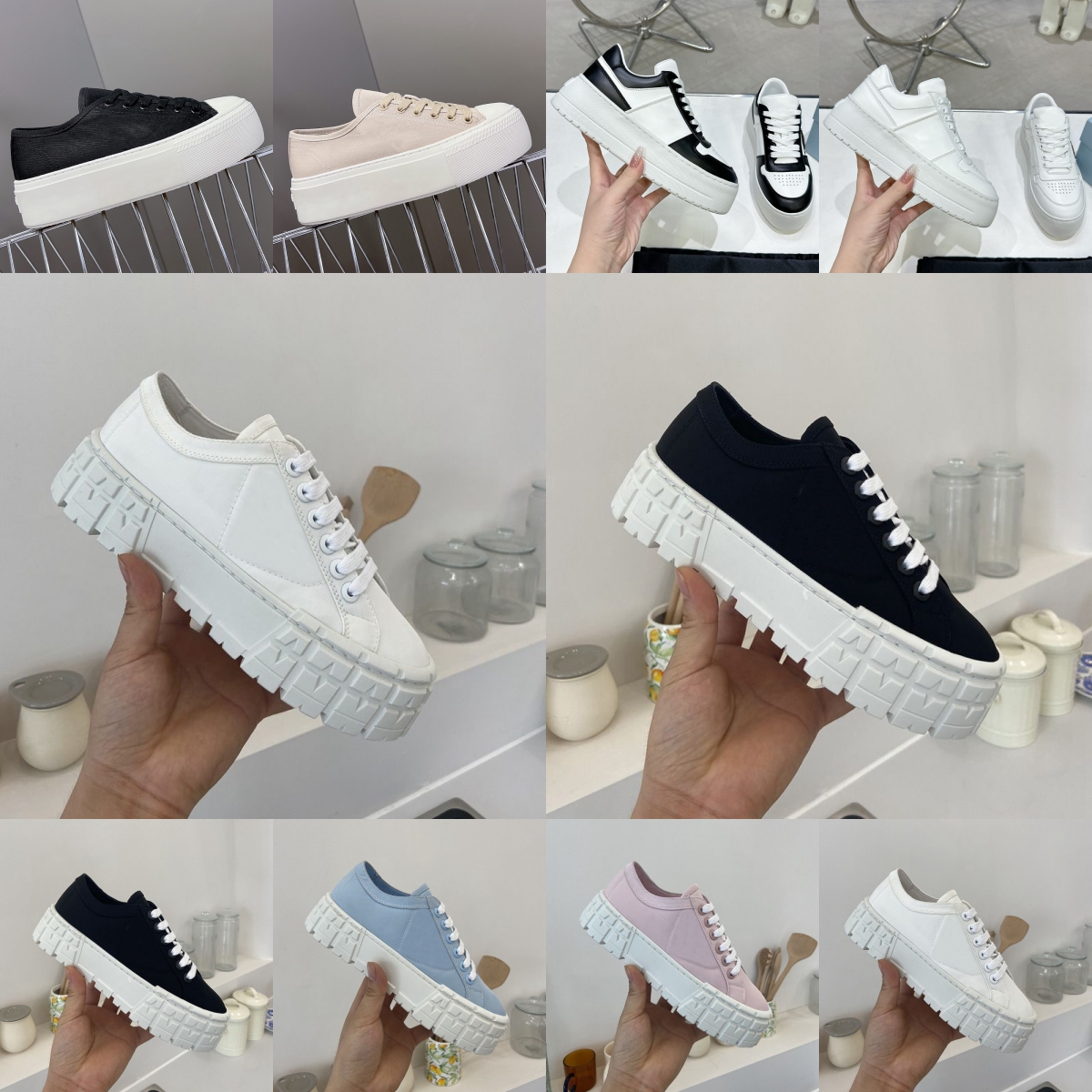 Double Wheel Nylon Women Casual Shoes Luxury Designer Sneaker Lightweight Sole Canvas Black White Pink Blue Khaki Platform Shoe Lady Heighten Sne