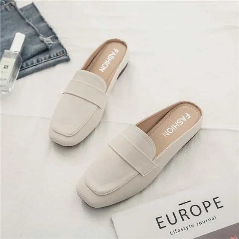 Baotou demi pantoufles femmes 2024 nouvelle mode plat en cuir souple Slip-on paresseux semelle souple chaussures plates Zapatos Mujer femmes chau