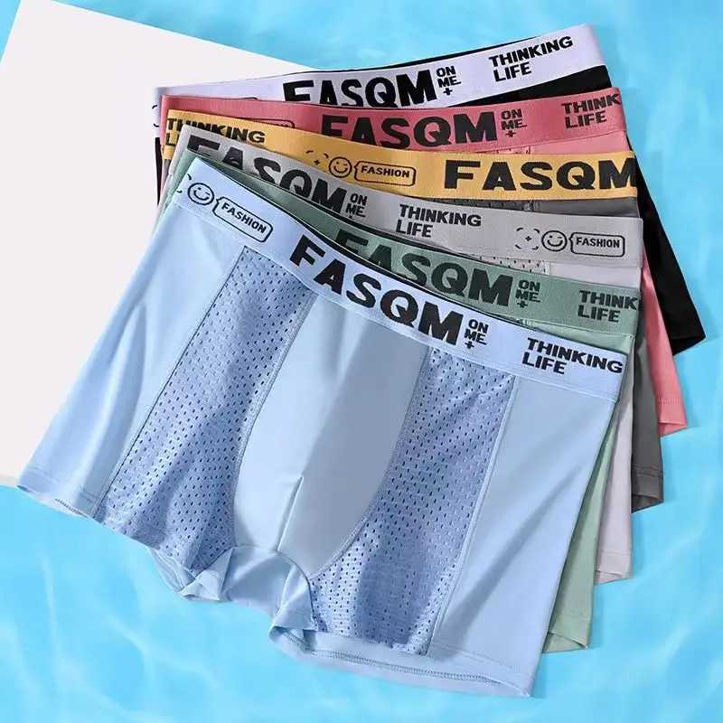 4pcs Mesh Ice Silk Boxer Shorts Mens Underwear FASQM Underpants Breathable Sexy Slim Panties Bamboo Lingerie Plus Size L-6XL X251205