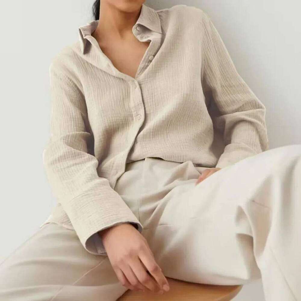 Designer Clothes Muslin Cotton Shirt Causal Soild Loose Womens Tops Button Clothing Long Sleeve Elegant Shirts And Blouses Festival Gifts Hot Sellin