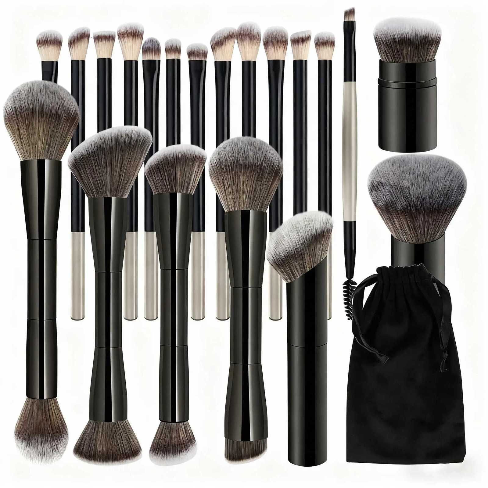 20 PCS Foundation Makeup Brush Set Double-ended Kabuki Contour Brush for Liquid Powder Concealer Blending Blush Face Makeup TooT251205-image-1087323476