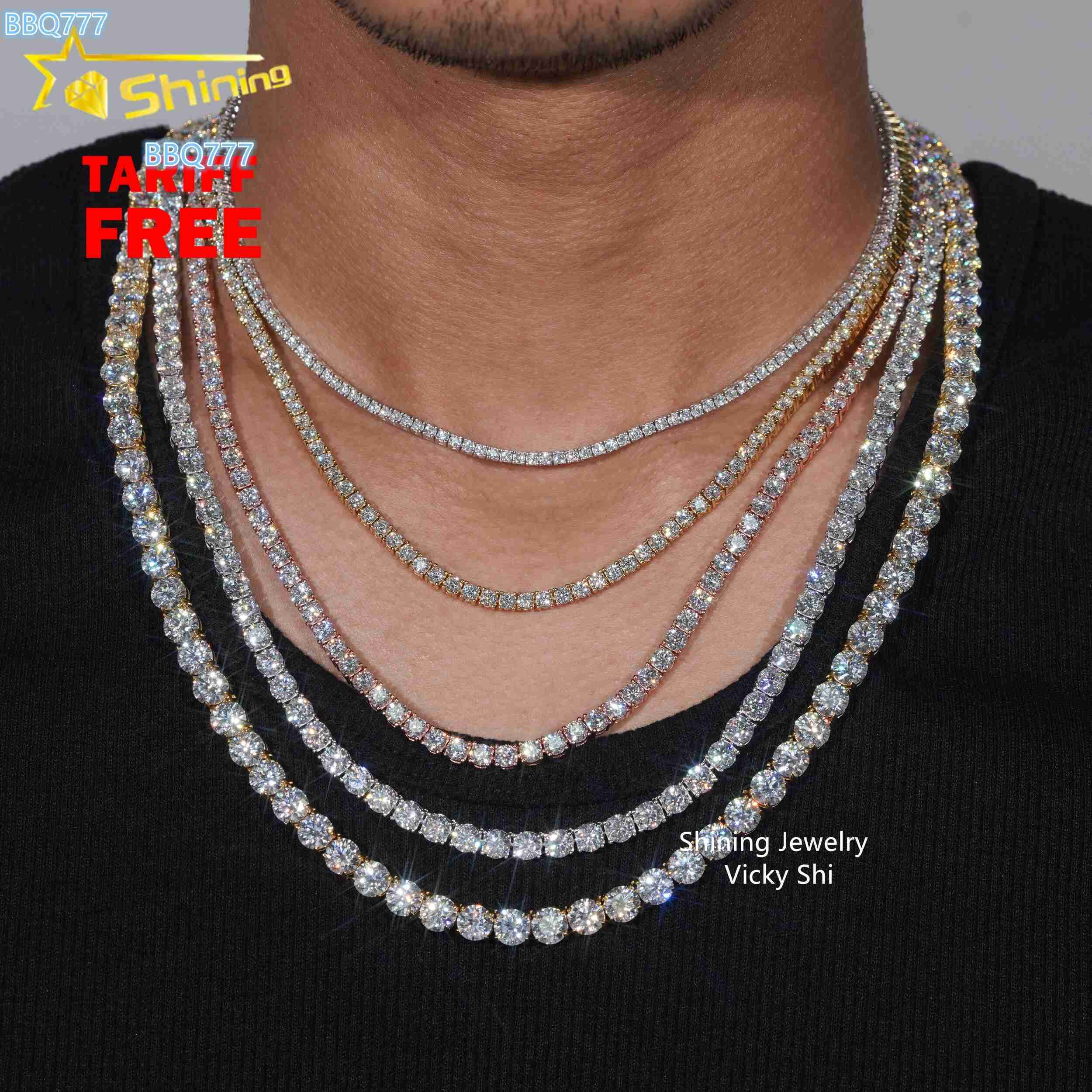 Best Selling GRA Certificated VVS Moissanite Tennis Chain 925 Silver 2mm 3mm 4mm 5mm Iced Out Moissanite Tennis Choker Necklaces