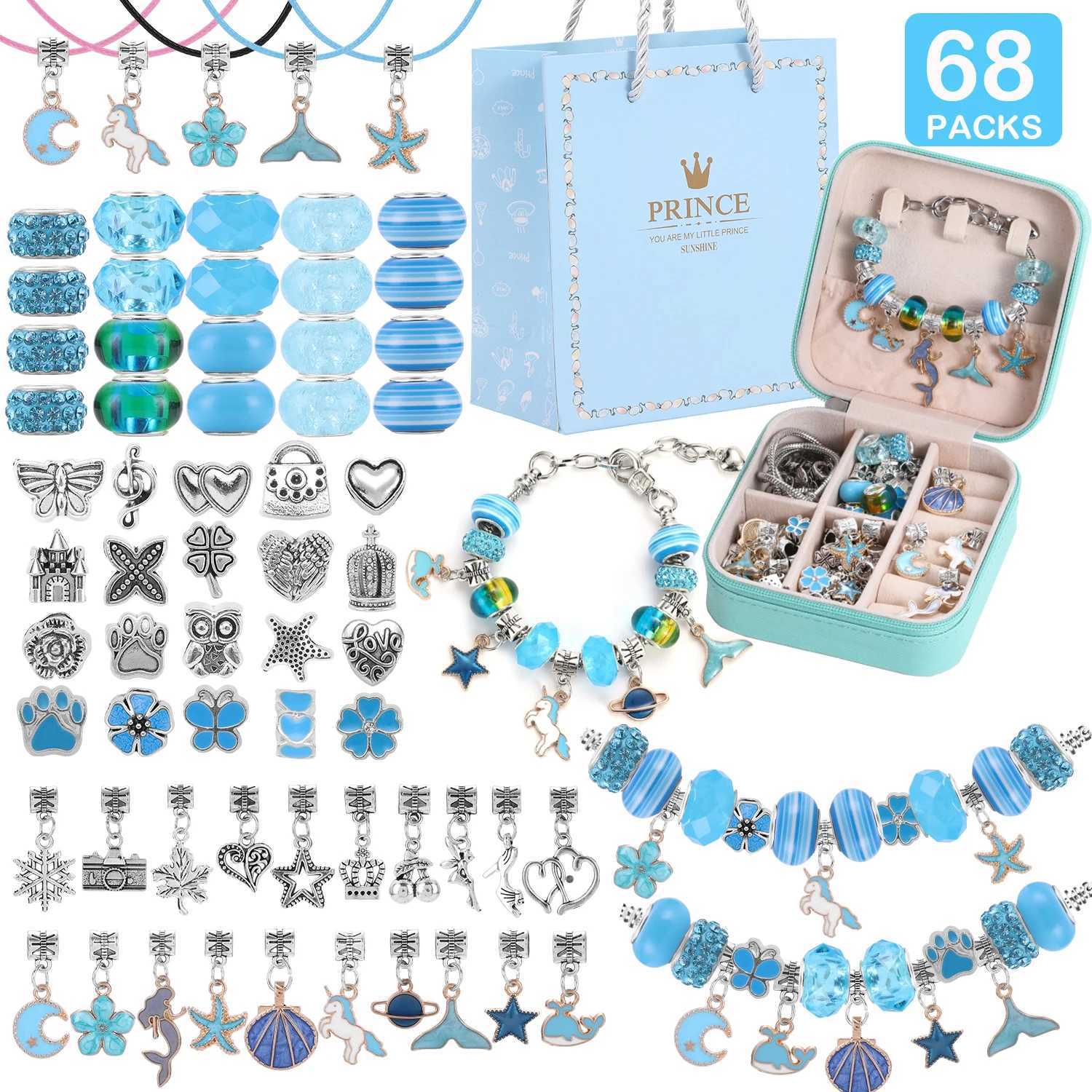 68-piece blue ocean series beaded jewelry production kit with portable jewelry storage box DIY bracelet birthday gift box Y251205
