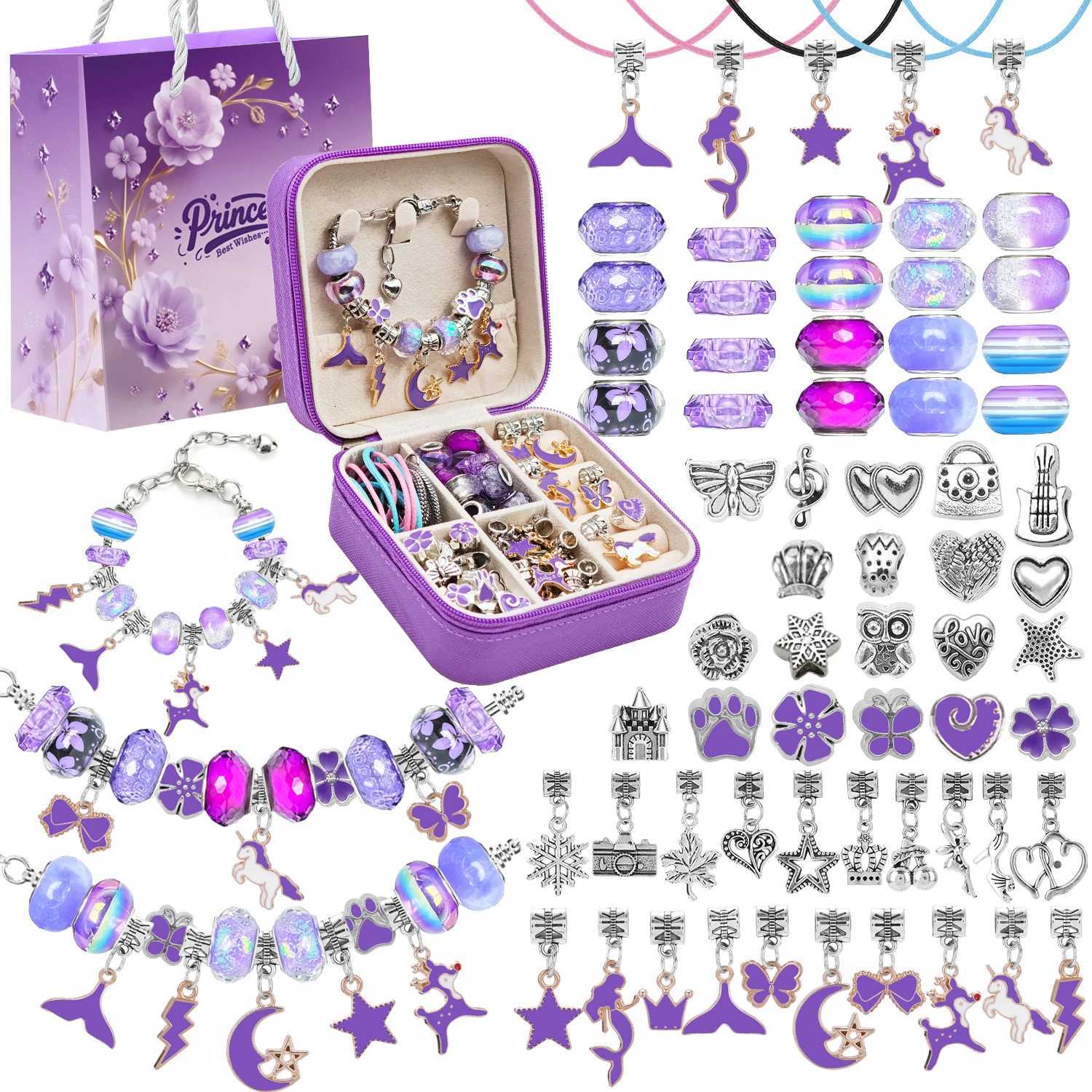 68pcs Purple Charm Bracelet Making Kit Christmas Handmade Jewelry Ornaments with Jewelry Box and Gift Bag Birthday New Year Je Y251205