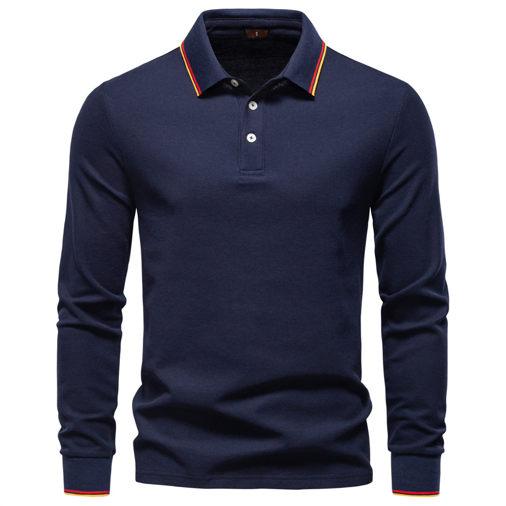 polo shirt Men's Long Sleeve Polo Shirt Solid Color Collar T-Shirt Simple Office Smart Casual Top European size: S-2XL