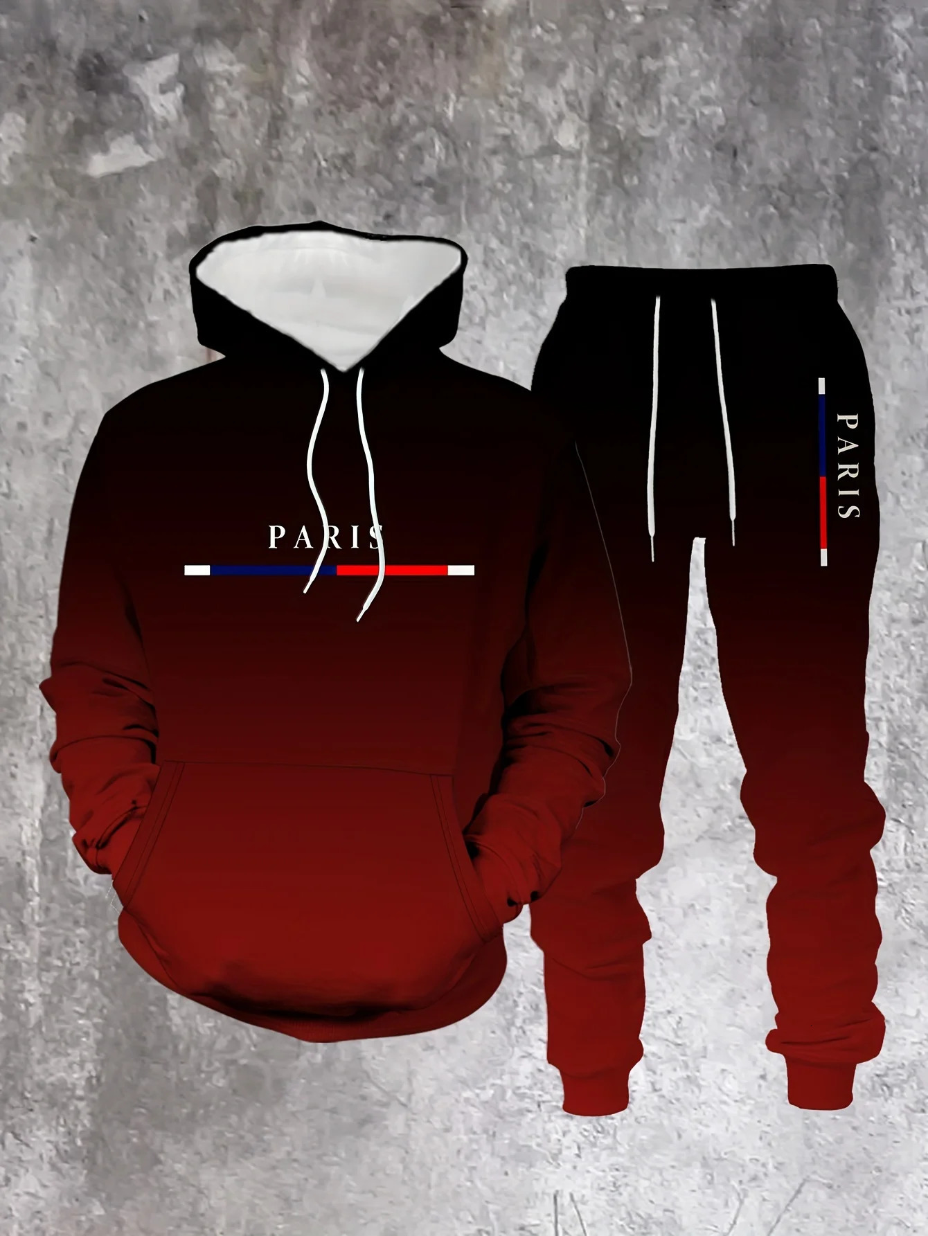 Ensemble de survêtement graphique dégradé Paris pour hommes, mode impression 3D, sweat à capuche simple, ensemble 2 pièces automne/hiver, sweat-s