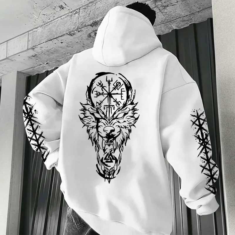 Mens Ancient Norse Raven Wolf Hooded Sweatshirt 2025 Trendy Winter Autumn Casual Sporty Jogger Top Outwear Fashion Man HoodieXJ251205