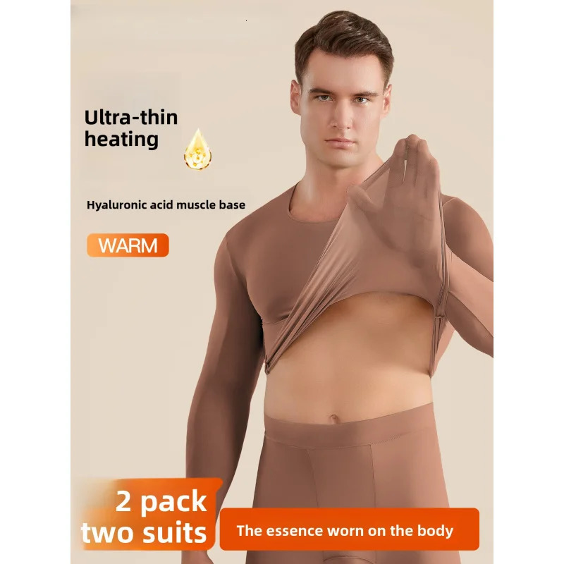 2025 Automne et hiver Sous-vêtements thermiques pour hommes Ultra-mince Chauffage Acide hyaluronique Soins de la peau Vêtements de fond pour homm