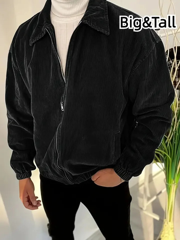 Hommes velours côtelé veste à glissière décontracté haut tendance printemps automne vêtements d'extérieur pour Streetwear ajustement confortable