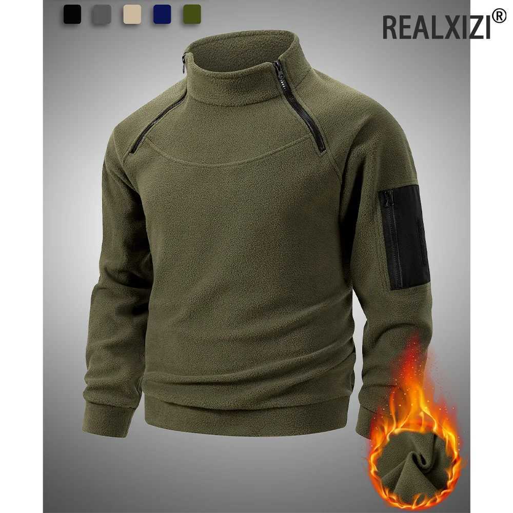 Pull en polaire tactique pour hommes en plein air col montant fermeture éclair coupe-vent manteau chaud couleur unie randonnée décontracté sweat-