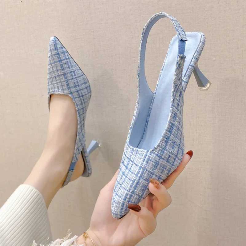 Marque Designer Slingbacks Talons Hauts Pompes Femmes Bleu Bout Pointu Chaussures De Soirée Pour Femme 2023 Été Sandales À Talons Minces Dames W2