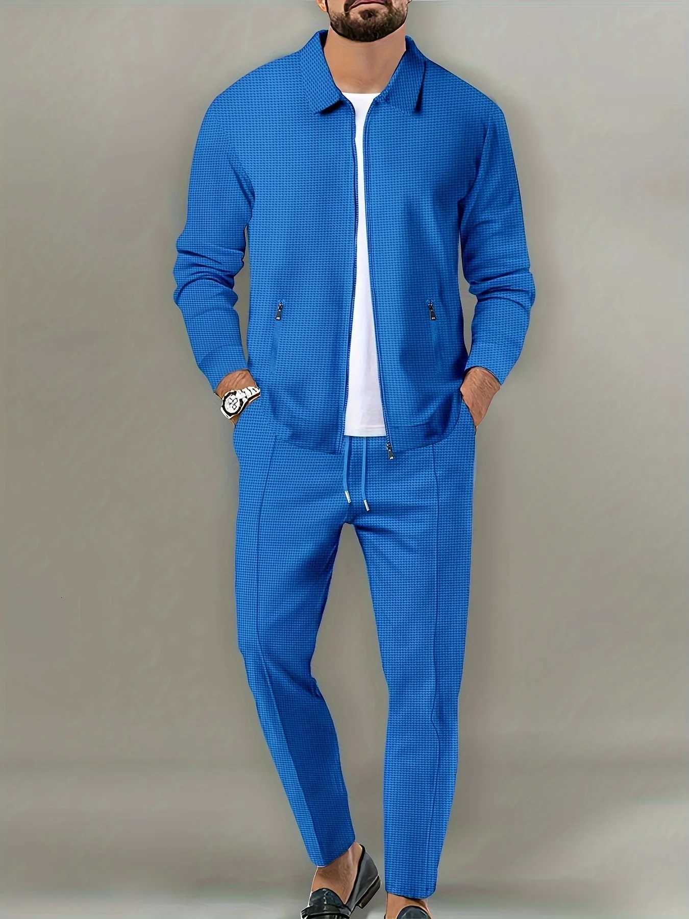 Veste Slim Fit pour hommes avec poche zippée, vêtements de sport à manches longues, cardigan, ensemble de pantalons longs, ensemble élégant en de