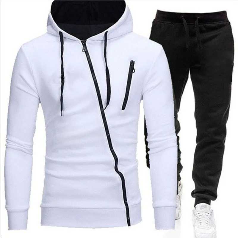 Printemps Mens Sportswear 2 pièces Sweat à capuche Pantalon Costume de sport Pull à capuche à fermeture éclair Vêtements pour hommes Costume de s