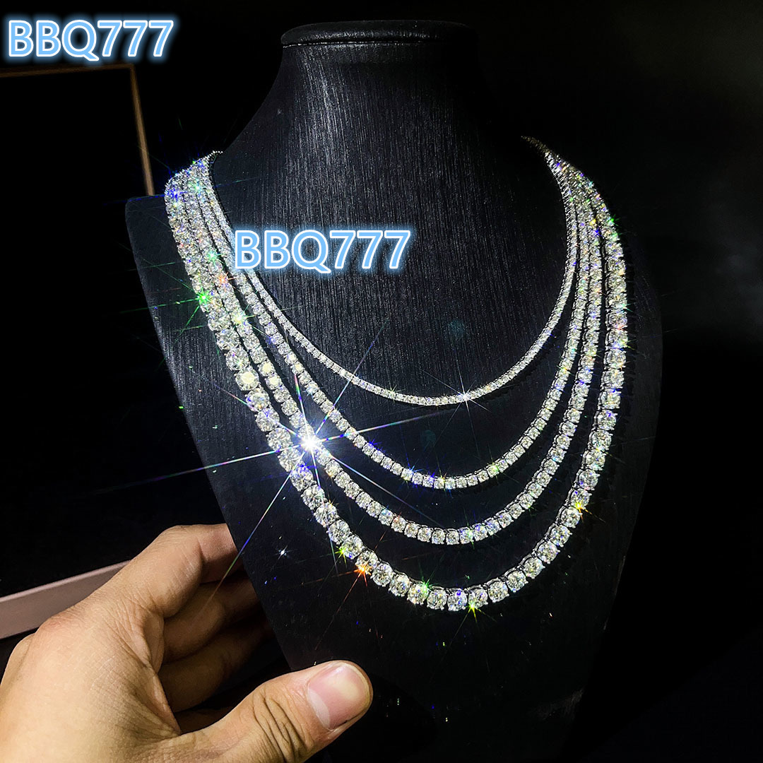 Lowest price hand inlay 2mm 3mm 4mm 5mm 6mm tennis moissanite necklace sterling silver tennis chain for men and women daily wear