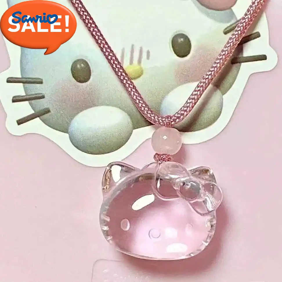 Sanrio Cute Hello Kitty Pink Crystal Necklace Pendant Lanyard Lovely Kitty Cat Long Rope Jewelry Fashion Sweet Elegant Simple Necklace H251205