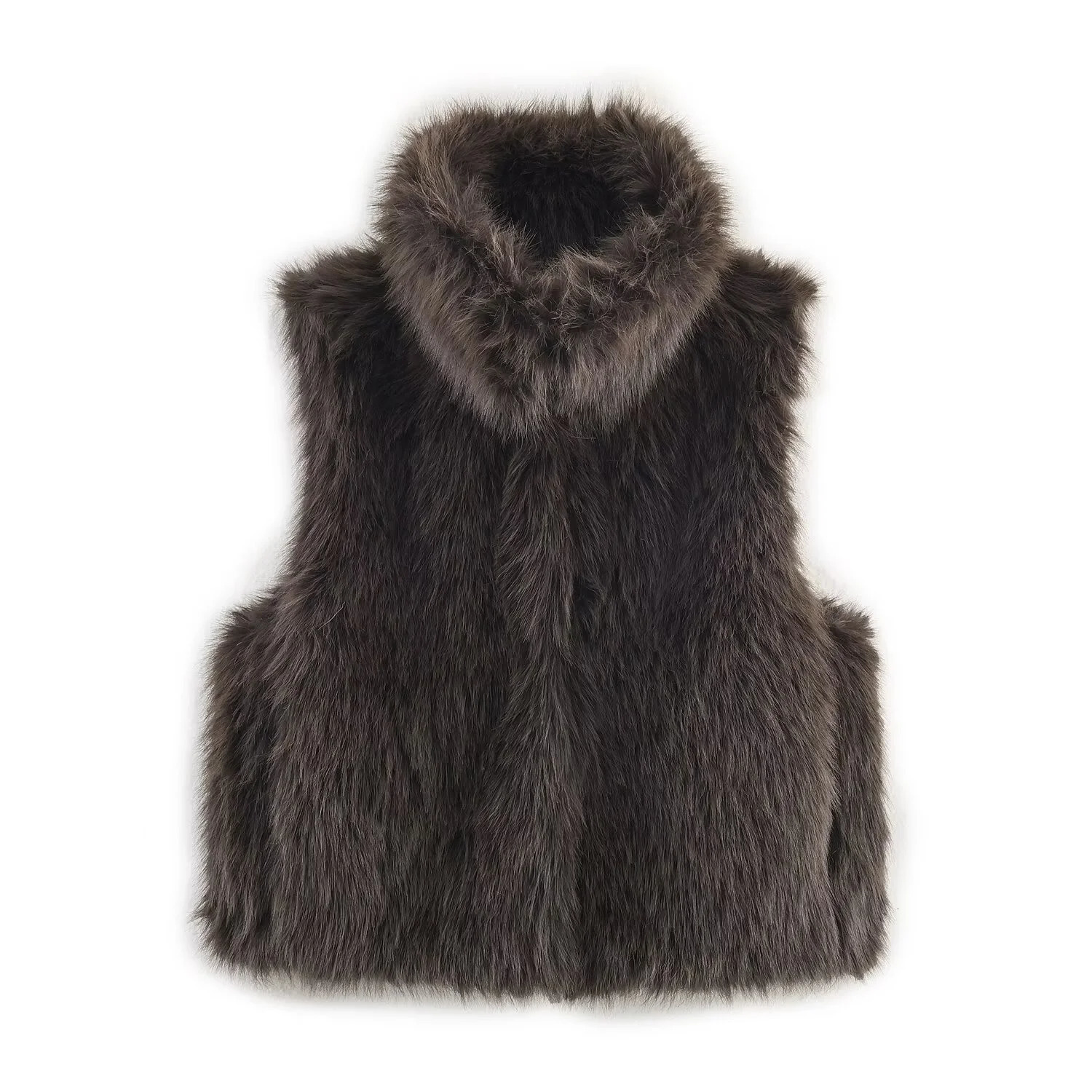 2025 automne vêtements pour femmes doux et à la mode col haut effet fausse fourrure sans manches col debout gilet 251129