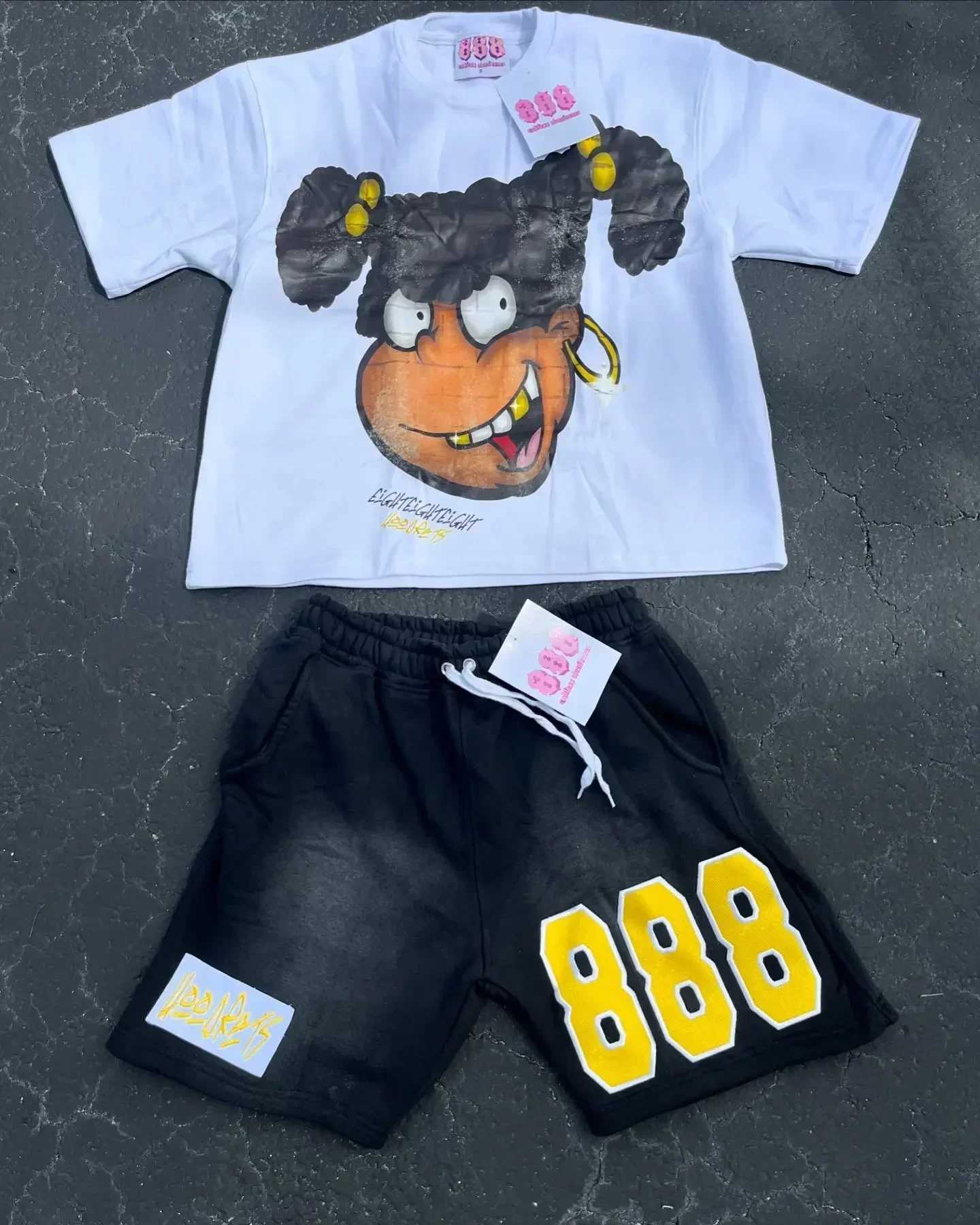 Summer Loose Sports Short Sleeved Shorts Suit Cartoon Large Pattern Printed Top Street Versatile Casual Digital Printed Shorts X251205