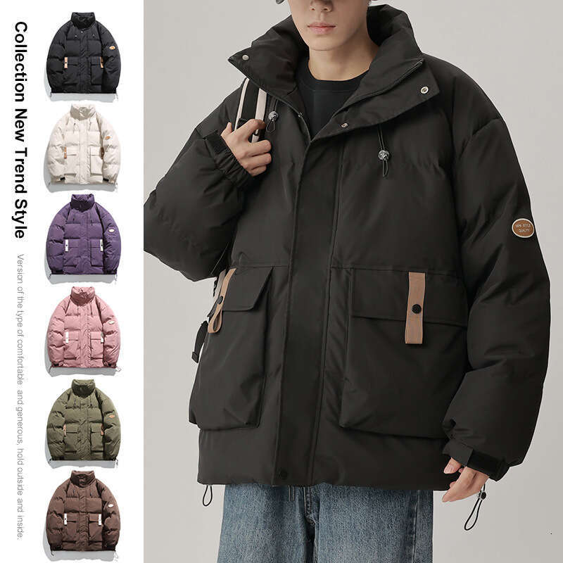 Hong Kong Style Loose Youth Workwear Cotton Men 2025 Winter New Casual Large Pocket Warm Coat Puffer Jacket