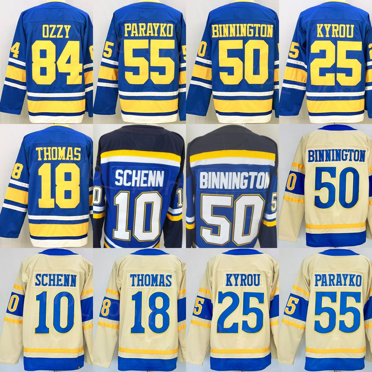 Winter Classic 2026 Hockey 55 Colton Parayko Jersey Mens Heritage 10 Brayden Schenn 18 Robert Thomas 25 Kyrou 50 Binnington Reverse Retro Blue Beige