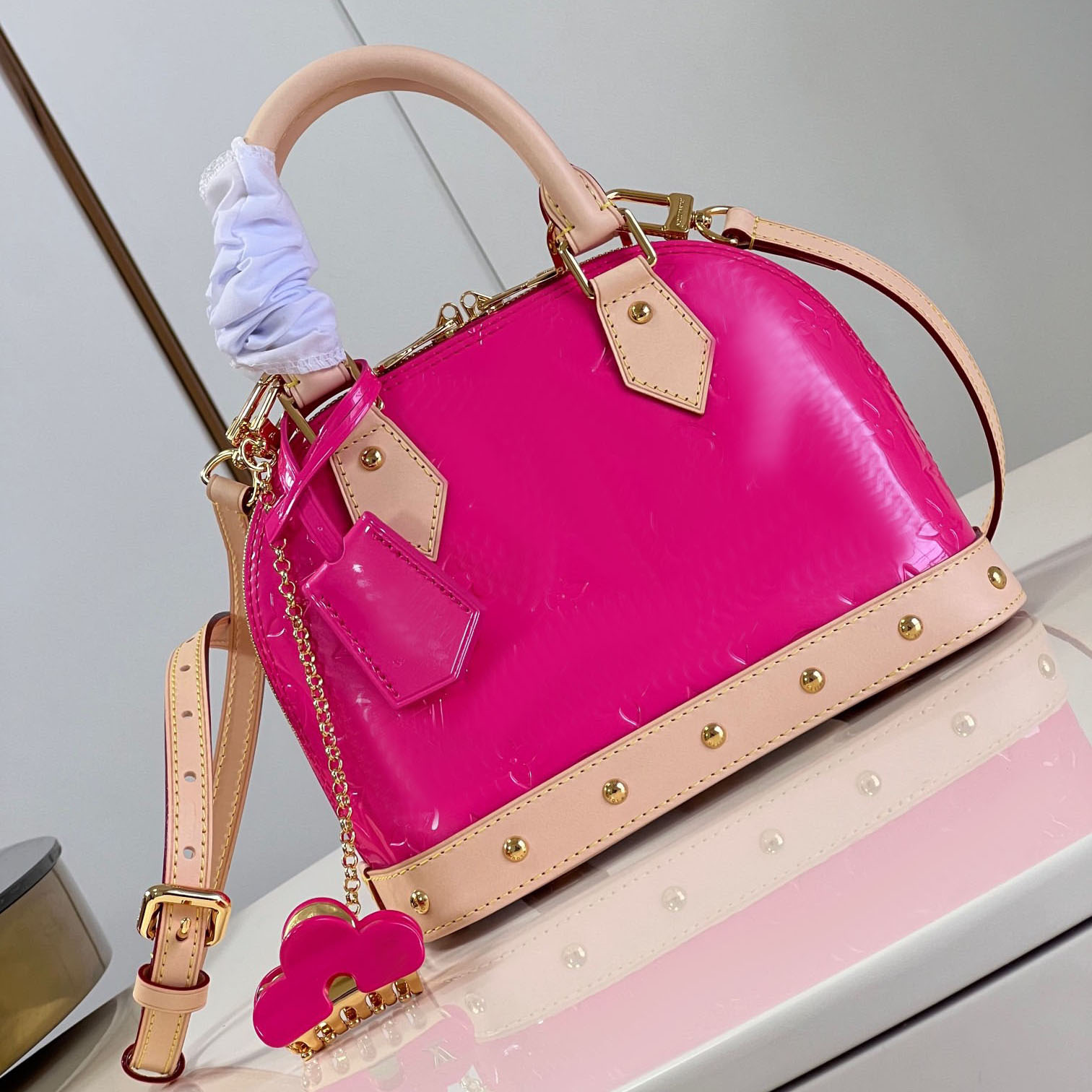 10A shell bag designer tote patent leather bb handbag vernis embossed crossbody bag pink top mirror quality metal hardware shoulder bags removabl