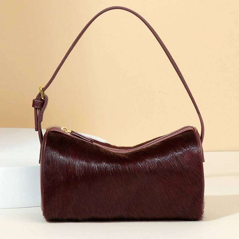 Genuine Leather Horsehair Underarm Bags For Women Luxury Designer Handbags Purses New In Vintage Barrel Shoulder Crossbody