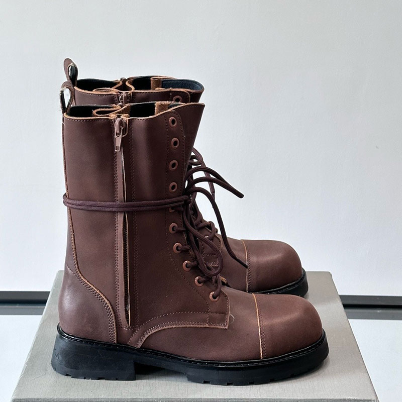 Mens Womens Truck Lace Up Boot Brown 844938 Designer Cowhide Ankle Boots Couple Retro Round Toe Boot Rubber Outsole Size 35 46