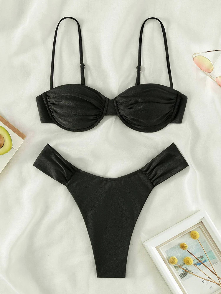 Push Up 2 pièces Bikini Maillot De Bain Volants Bikinis Ensemble Maillot De Bain Noir Maillot De Bain Femme Sexy Biquini Mujer Beachwear Été 2512