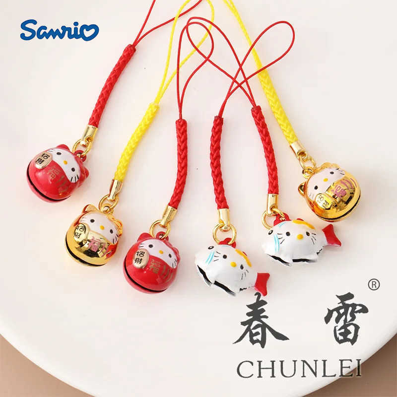 Sanrio Cute Cartoon Japanese Lucky Cat Keychain with Bell Trinkets Phone Charms Car Bag Pendant Key Chain Pray Keyring Couple Gifts H251205-image-1087316568