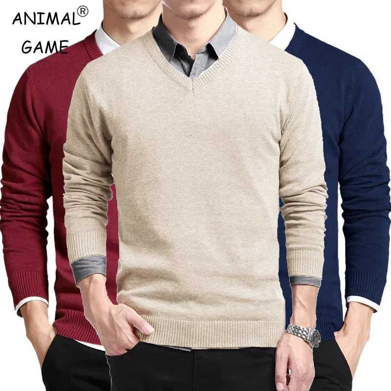 Nouveaux hommes à manches longues pulls pulls en plein air homme col en V hommes chandails mode coupe ample tricot basique décontracté affaires h