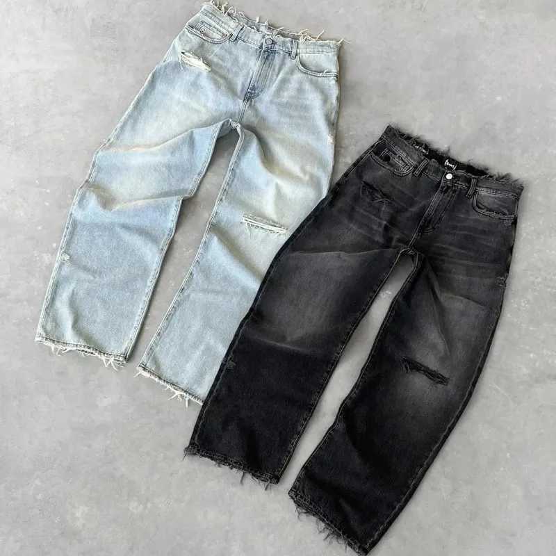 2025 Autumn New Washed Distressed Solid Color Jeans for Both Men and Women Personzed Strt Fashion Loose Casual Pants 26L0507