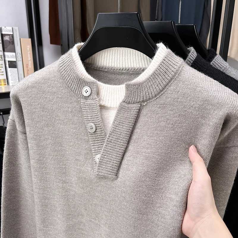 2025 élégant hommes automne et hiver chaud vacances deux pièces laine à manches longues base pull épais col rond tricoté pull W251205
