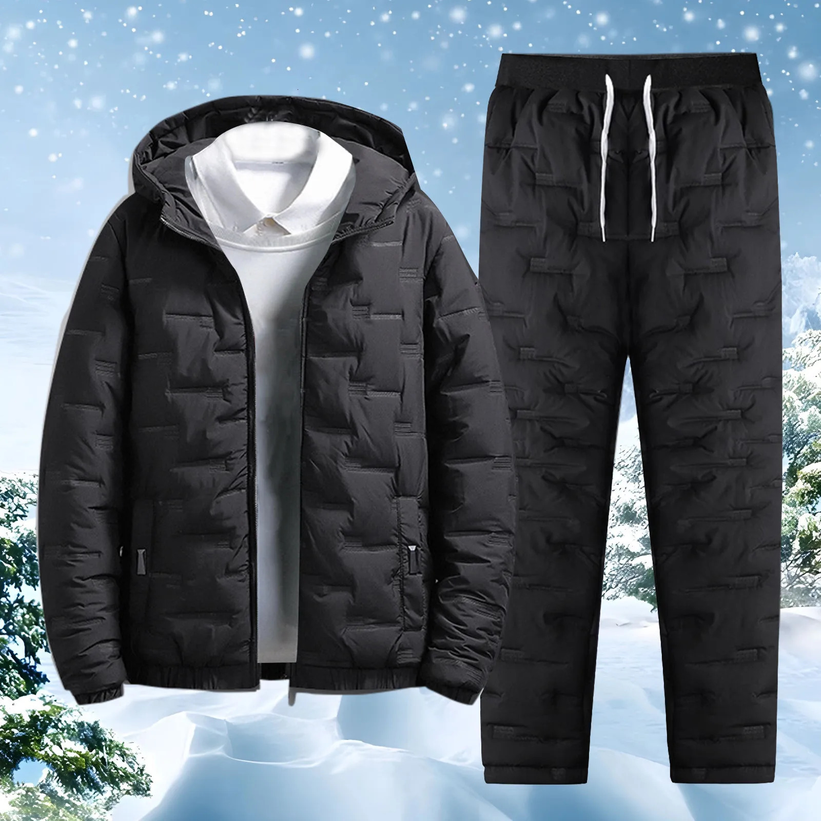 MenS Cotton Padded Suit Casual Two Piece Set Winter Thick Warm Hooded Jacket And Cotton Padded Pants Outfit For Man Ropa Hombre 251204