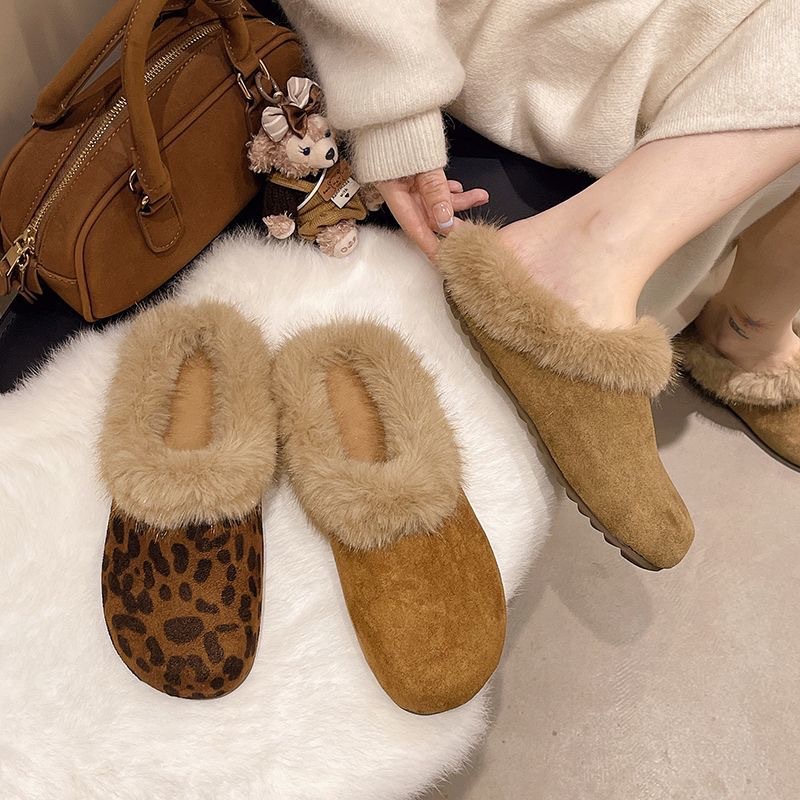 Gentle Elegance Round Toe Plush Slippers Winter Designer Edition Pair with Dresses to Elevate Your Style Plush Lined Cozy Cotton Free Shipping