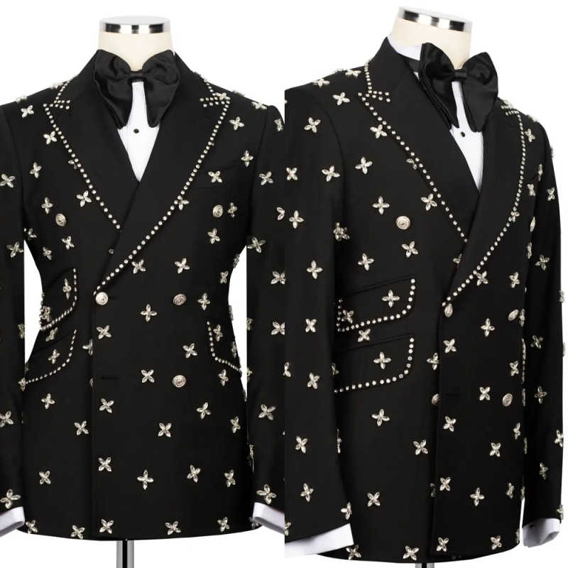 Costume de mariage classique en cristal pour hommes, 2 pièces, revers à pointe, Double boutonnage, vêtements de marié, veste et pantalon, personn