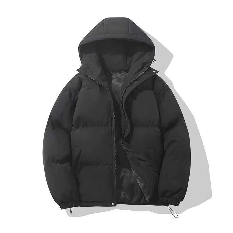 Mens Winter Solid Color Warm Hooded Jacket Thickened Loose Coat Windproof Fabric Comfortable Daily Wear Retro Casual Outerwear M251205