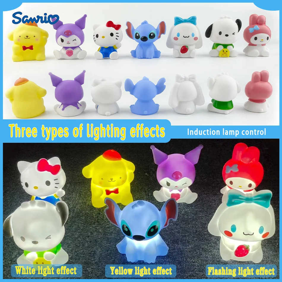 Sanrio New Kawaii Sanrios Night Light Enamel Cloud Cartoon Stitch Kuromi Cinnamoroll Pochacco Small Table Light Illuminating Decoration H251205-image-1087347010