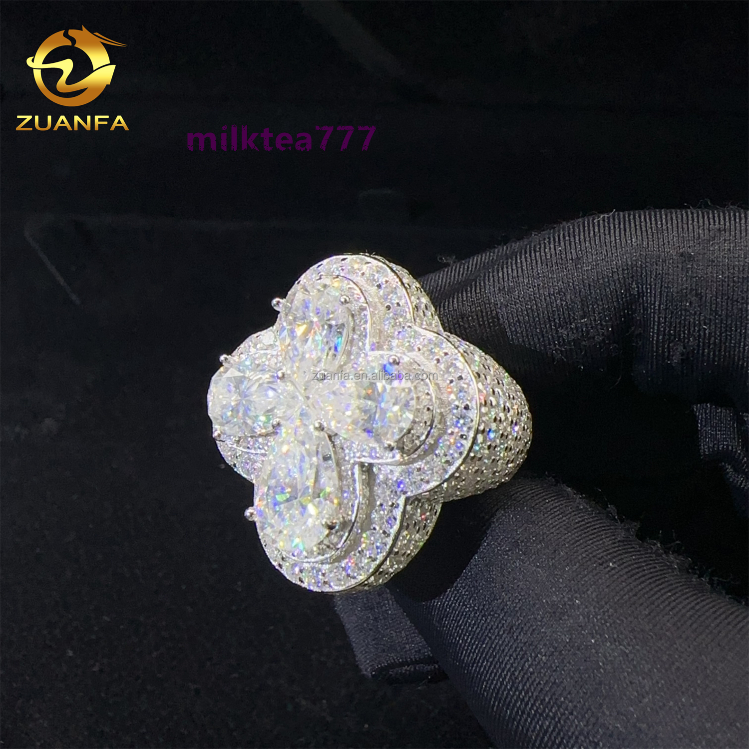 High End Jewelry Pass Diamond Tester Fashion Iced Out Hip Hop 4 Pear Stones Vvs1 Moissanite 925 Sterling Silver Cross Man Ring