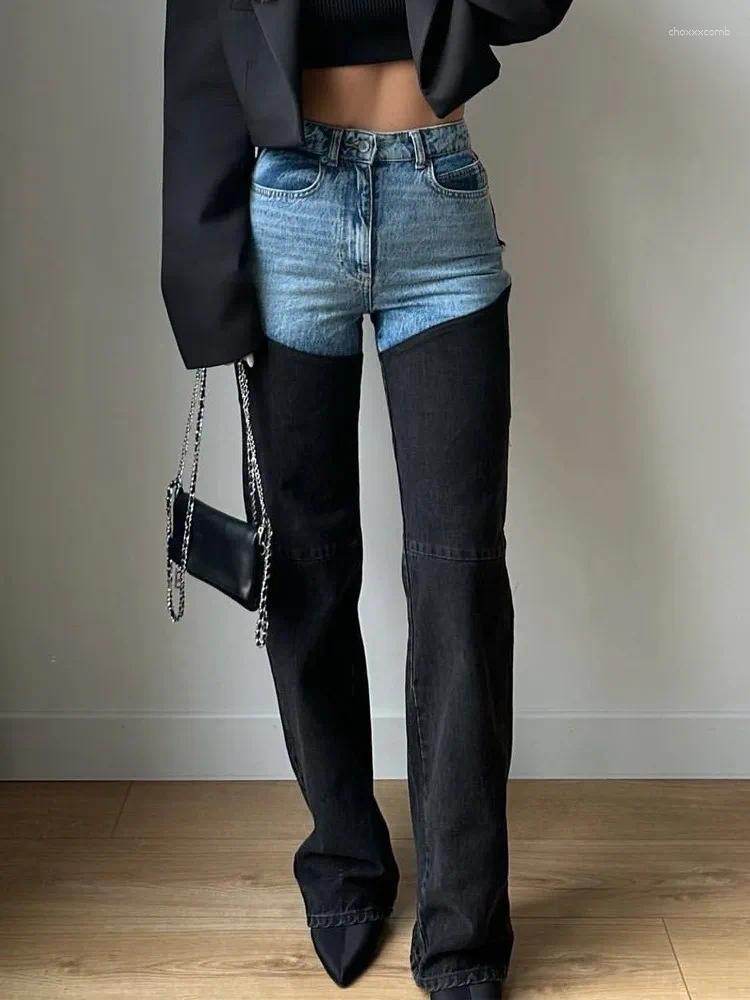Pantaloni da donna Jeans Faionable Casual Patchwork Distred Gamba dritta Taglio a vita alta Pantaloni da donna