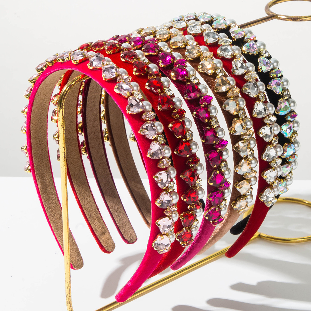 Womens Solid Color Flannel Headbands - Fashionable Diamond & Pearl Accent for Valentines Day