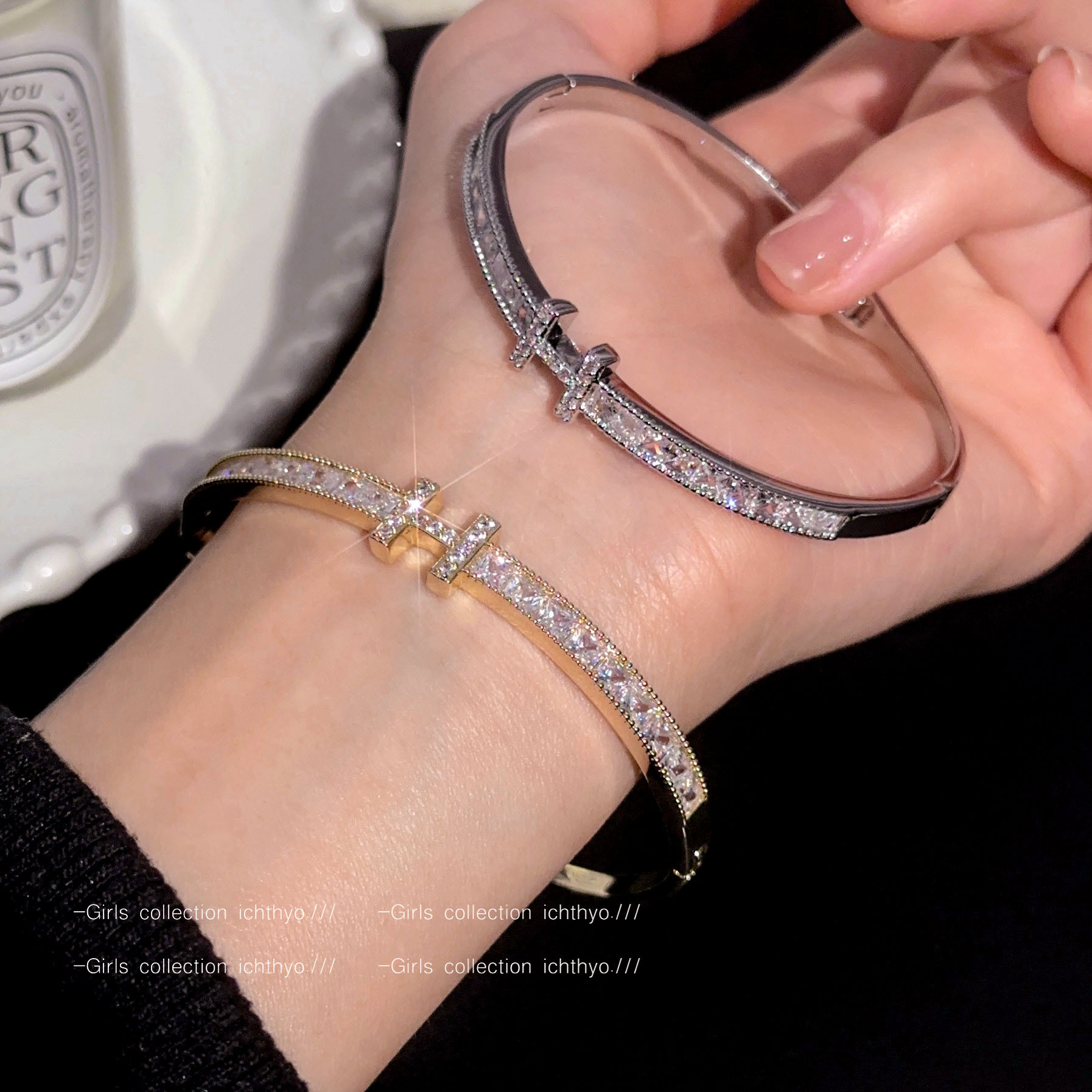 Luxurious H-shape Rhinestone Bracelet Fashionable High-end Feel Hand Jewelry Elegant Light Luxury Versatile Hand Ornaments Designer Bangle
