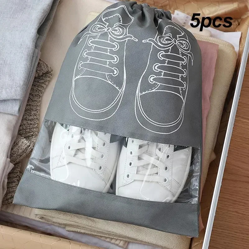 5 pièces/ensemble sac de rangement de chaussures avec sangle en tissu Non tissé épaissi bouche grande capacité sac à chaussures étanche de voyage