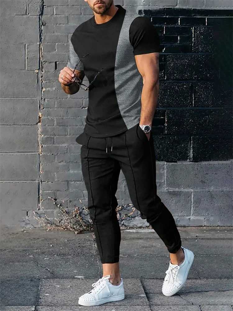 2025 Automne Slim Hommes Casual 2pcs Ensemble Urban Street Fashion Hommes Haut à manches courtes et poche décontractée Pantalon long S-3XL X25120