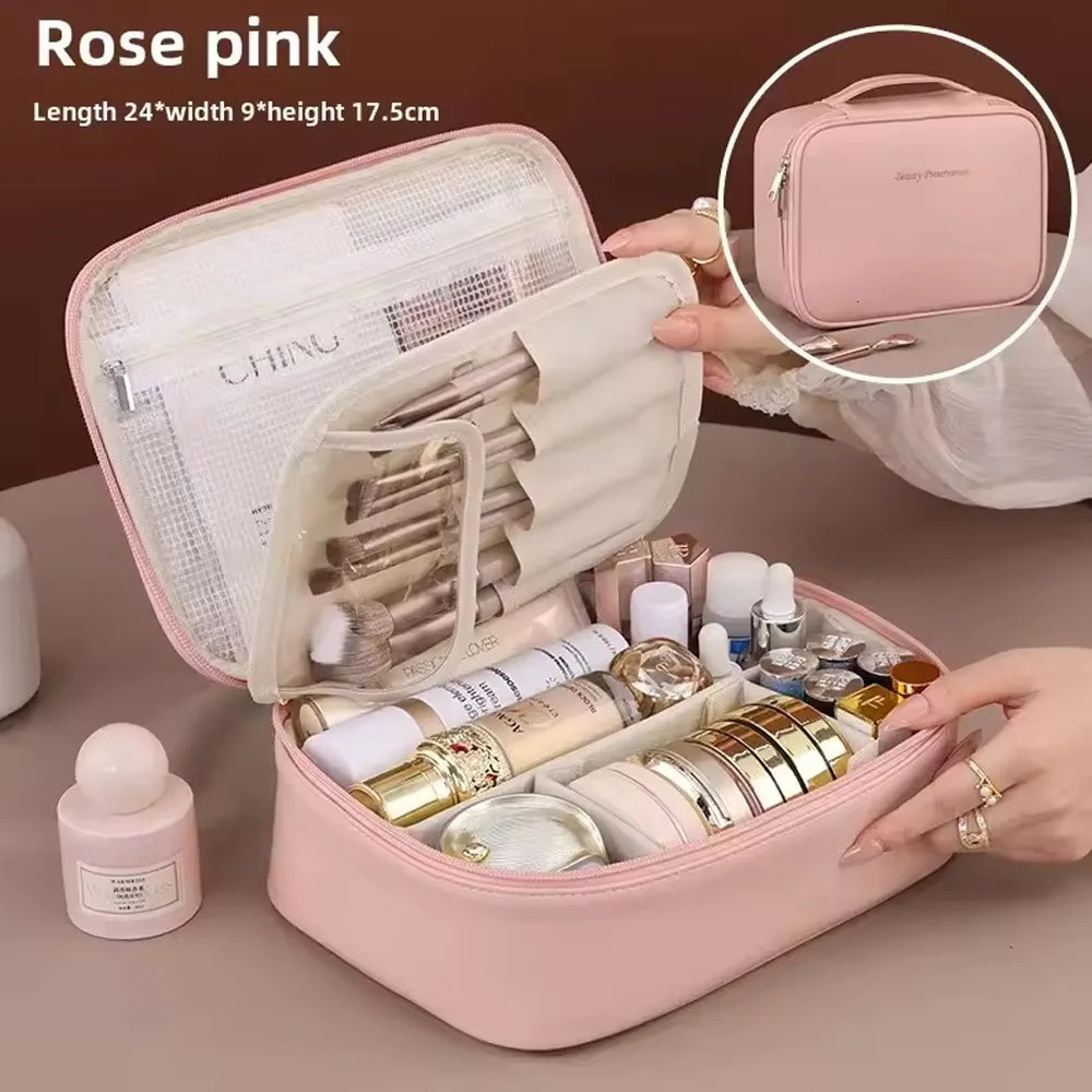 Womens Cosmetic Bag Makeup Bag Double Layer Large Capacity Cosmetics Organizer Travel Essentials Womens Cosmetic Bag 251204